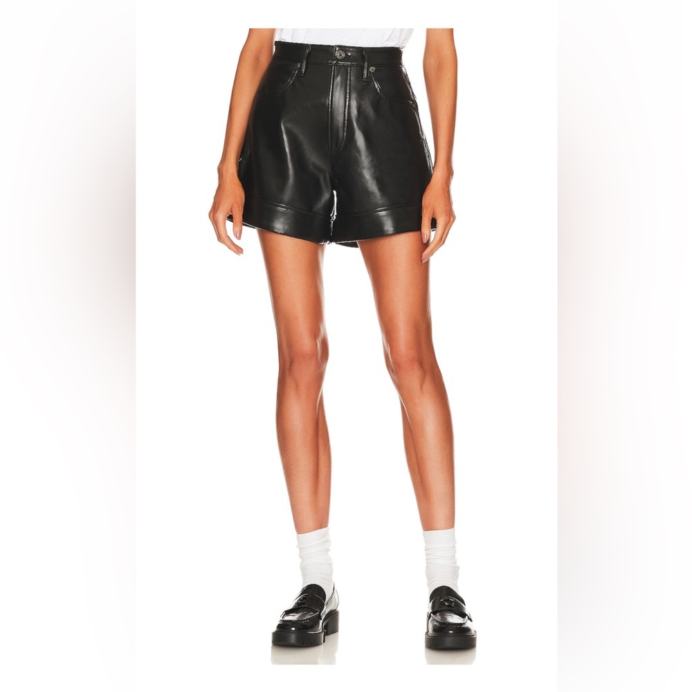 Agolde High Waist Black Leather Shorts